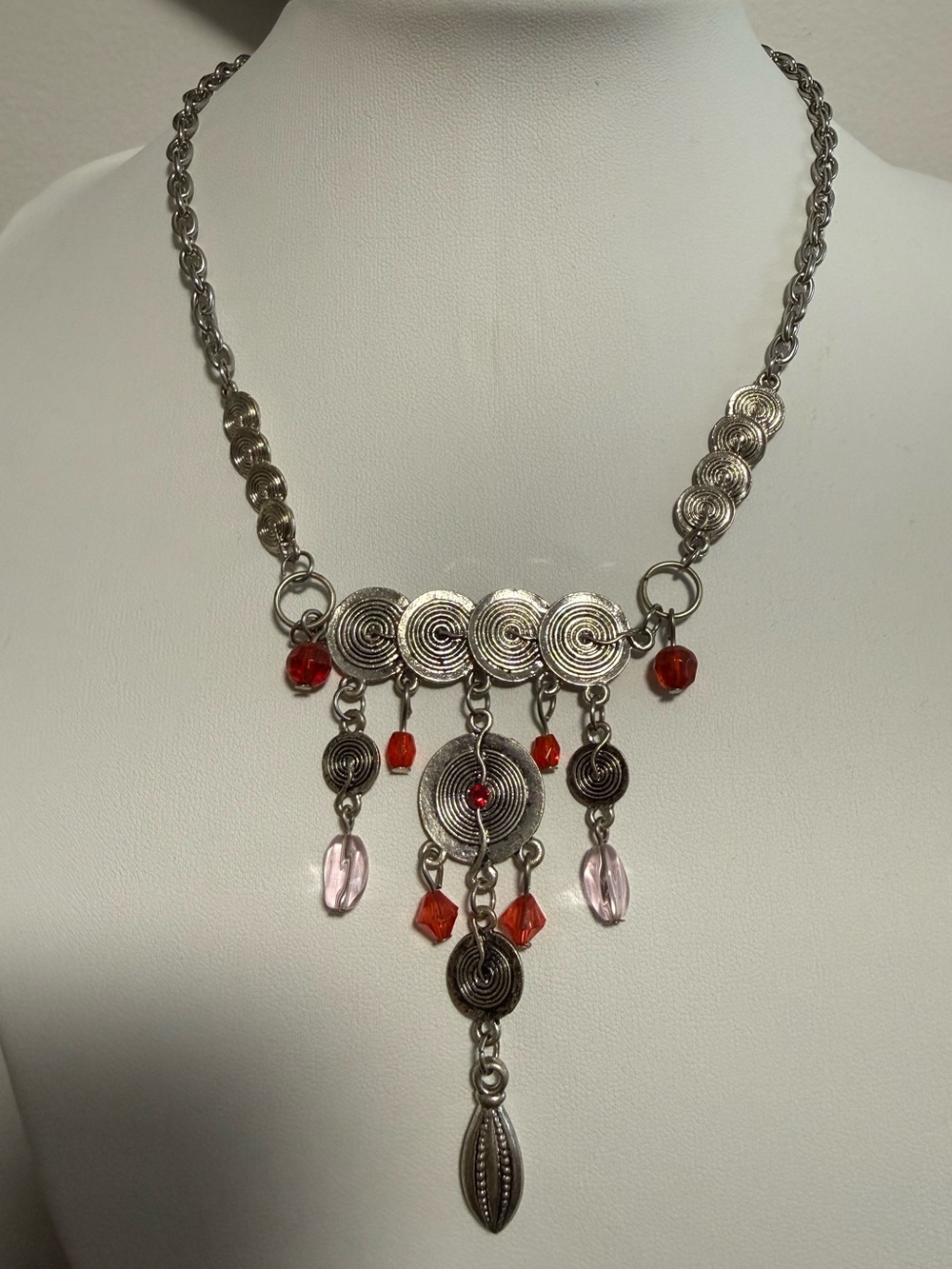 Boho Silver-Tone Spiral Pendant Necklace